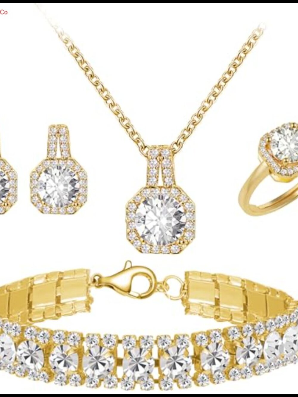 Paxuan Cubic Zirconia Wedding Jewelry Set Necklace Earrings Bracelet Ring